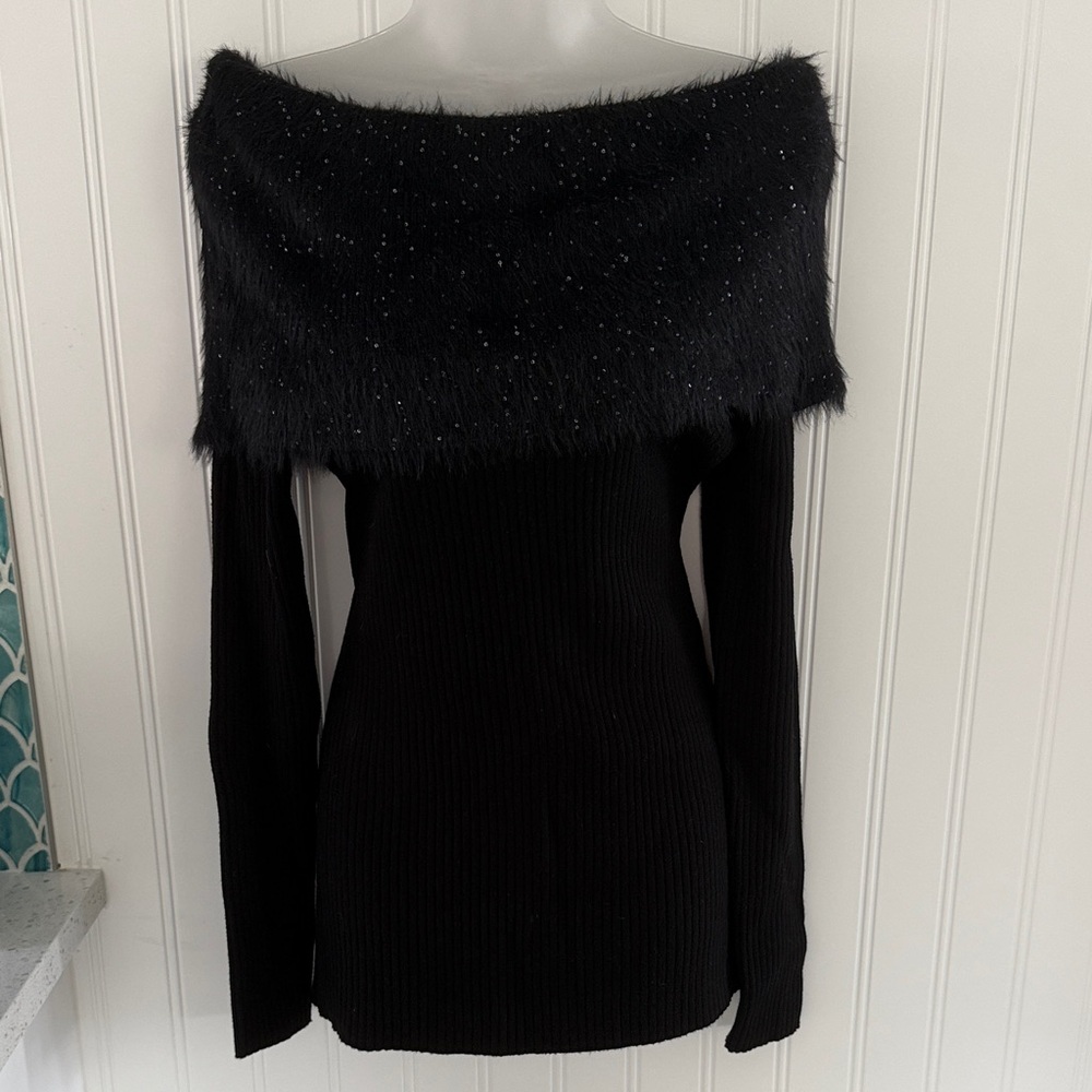 INC Elegant Black Off-Shoulder Sweater